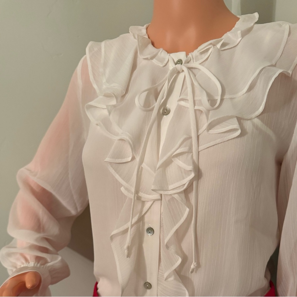 NWT GORGEOUS and the latest style - Beautiful Winter White Ruffled Blouse! - Picture 3 of 9